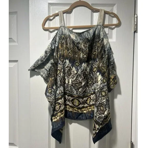 SW3 Bespoke Cold Shoulder Silk Printed Blouse Small - Picture 2 of 4